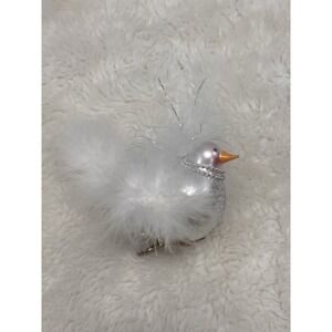 Vintage De Carlini ? Feathered White Pearls Bird Christmas Ornament Italy MINT!